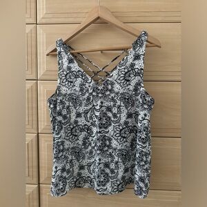 Express printed sleeveless shirt with back detail